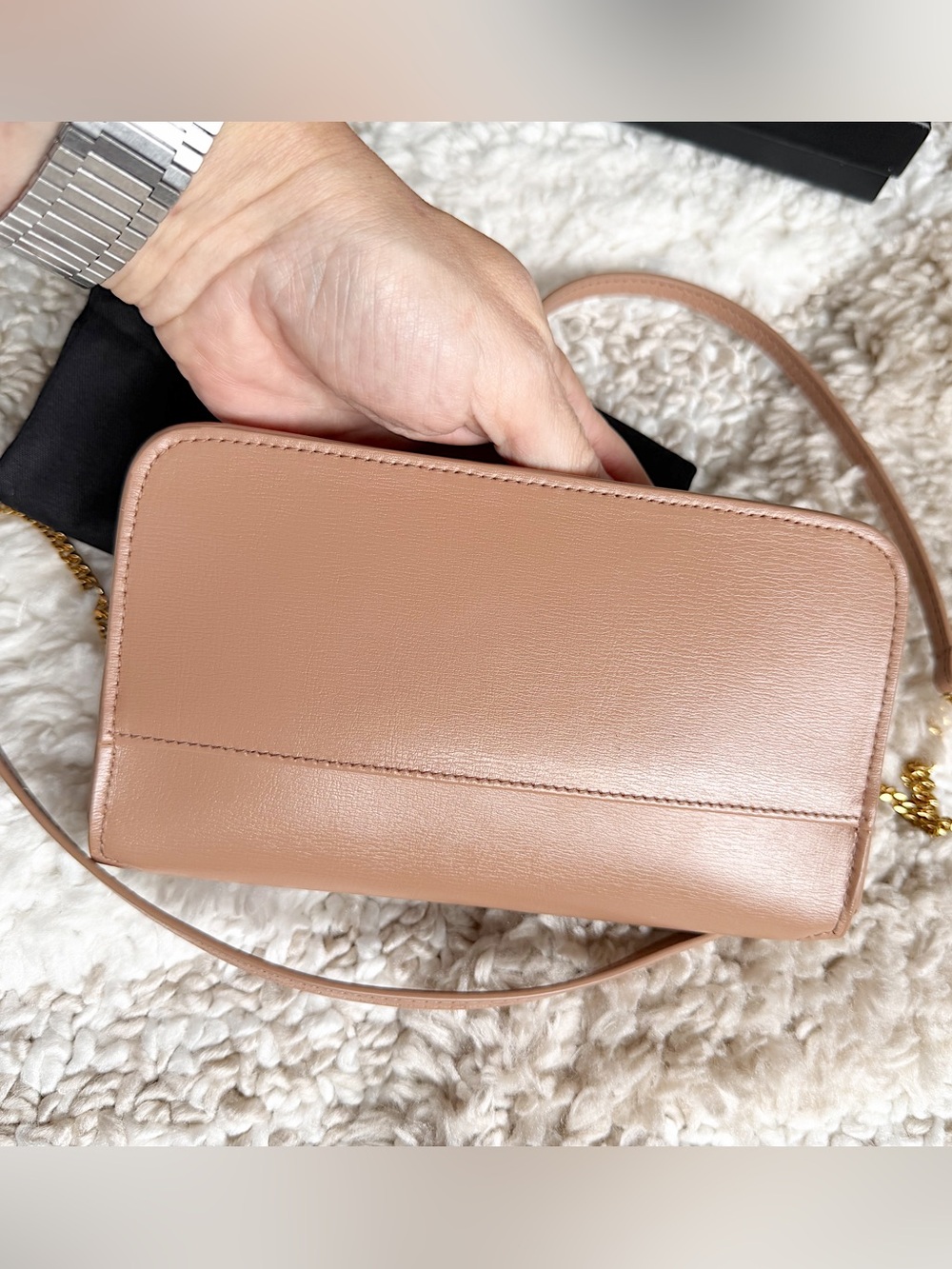 Saint Laurent YSL CASSANDRE PHONE HOLDER SMOOTH LEATHER pink peach crossbody bag - Picture 5 of 14